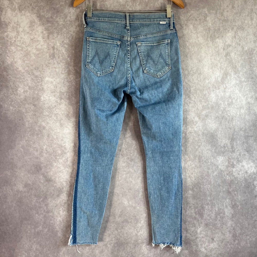 MOTHER Stunner Zip Ankle Step Fray Jeans Womens 27 Blue Light Kitty Racer Stripe - Picture 4 of 12
